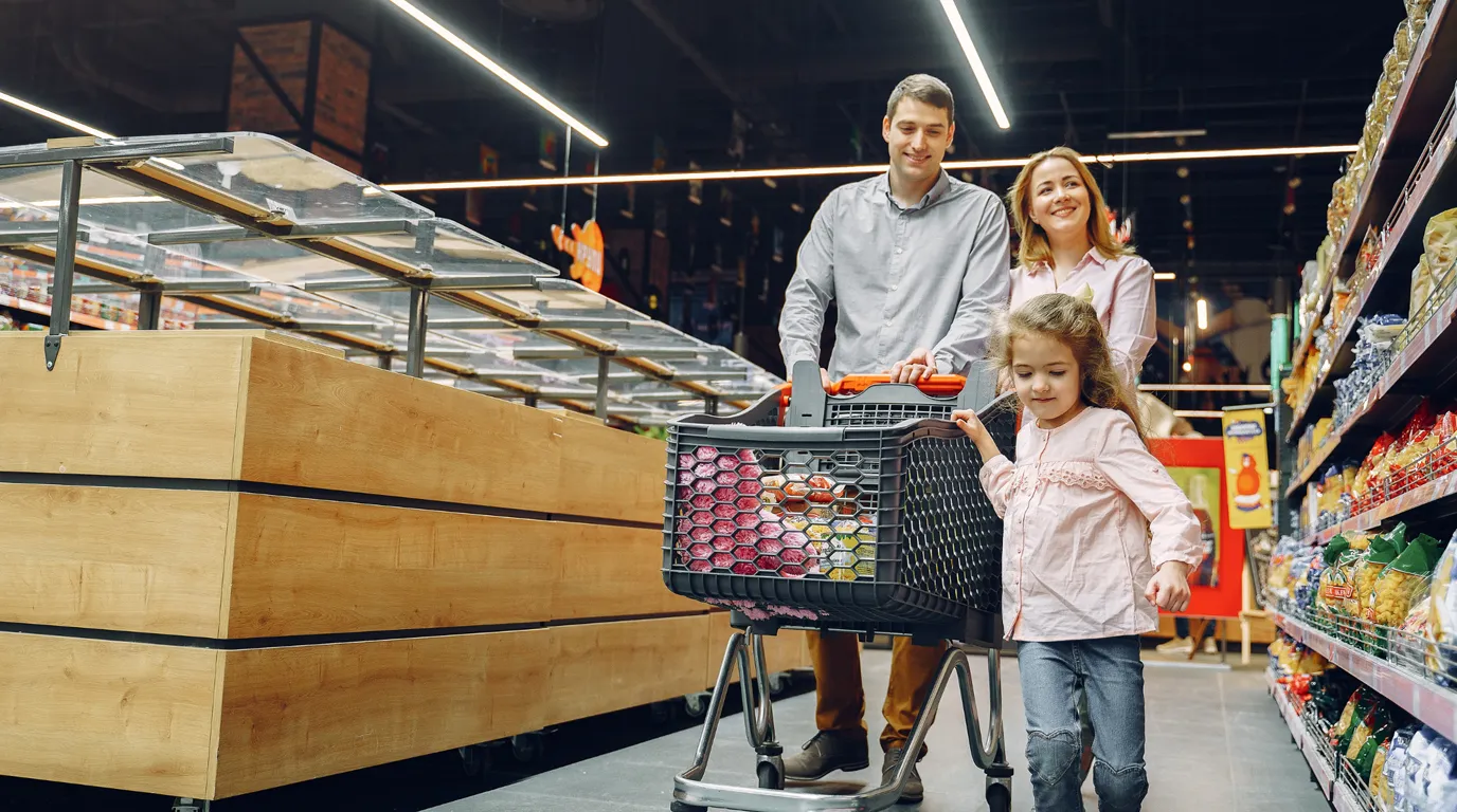 family shopping a a grocery store